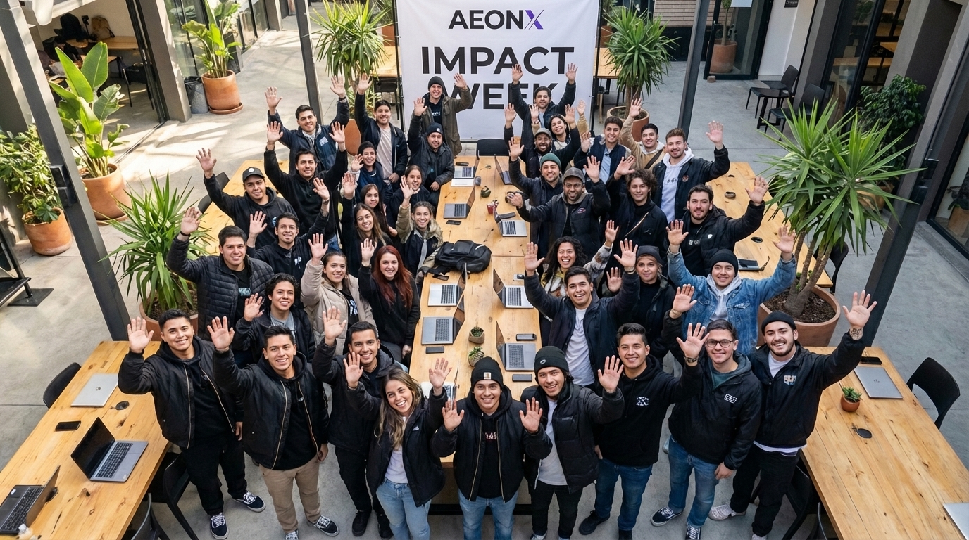 AEONX Impact Week — crowd of young people waving